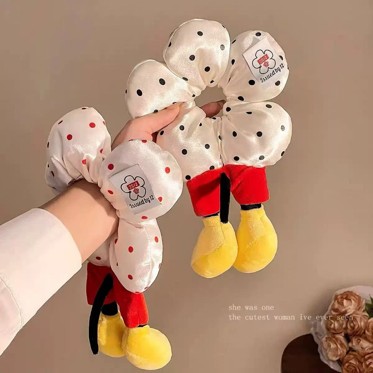 1 Stück Polka Dot Check Mickey Ass Flower Dicker Darmkreis, Mädchen Niedliche Cartoon Plüschbälle Haarband Haarseil Haarschmuck – Detail 7