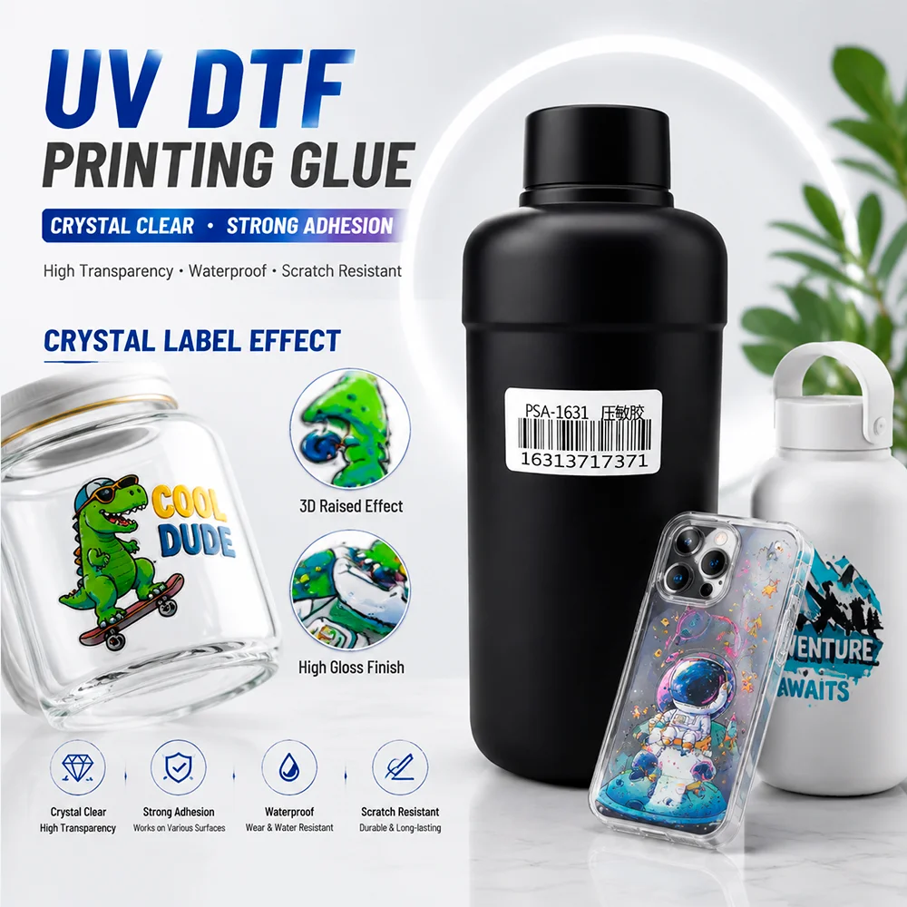 1L UV DTF Printing Adhesive Crystal Base Glue Crystal Label Transfer Glue Uv Curable Pressure-Sensitive Glue for Inkjet Printing