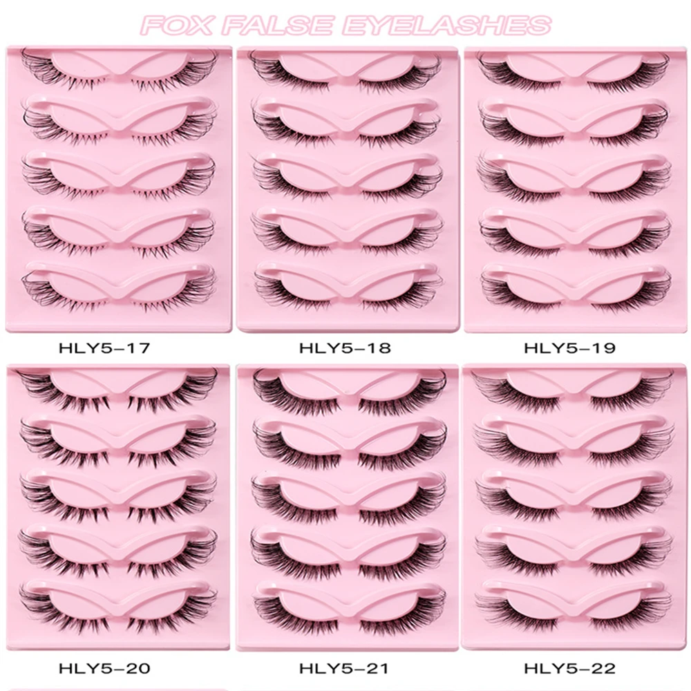 5 Pairs Transparent Terrier Faux Mink Eyelashes Soft Comfortable Long Thick Curly Fox Eye Lashes Easy to Wear