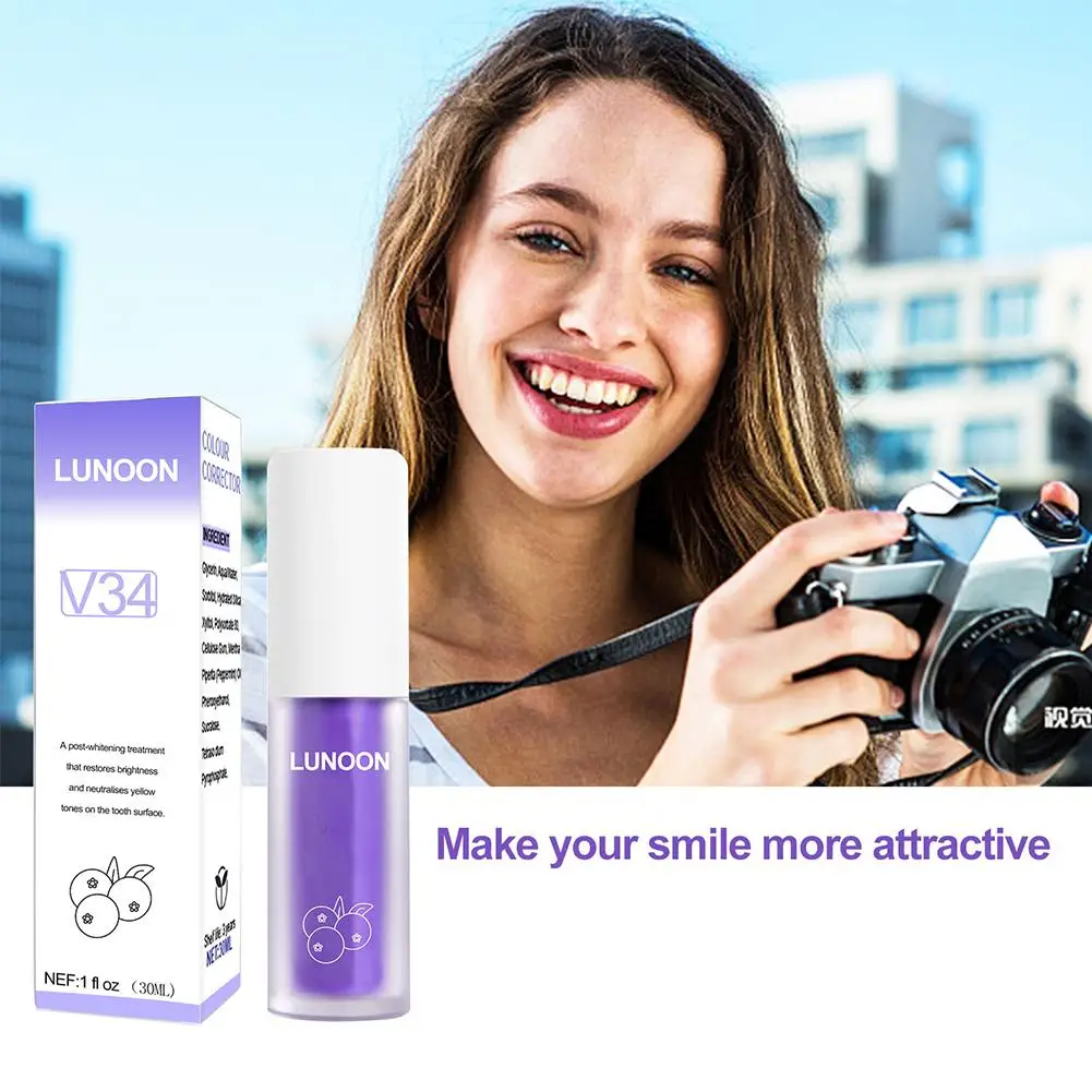 V34 30ml SMILEKIT Purple Whitening Toothpaste Remove Stains Reduce Yellowing Care For Teeth Gums Fresh Breath Brightening T L0J5