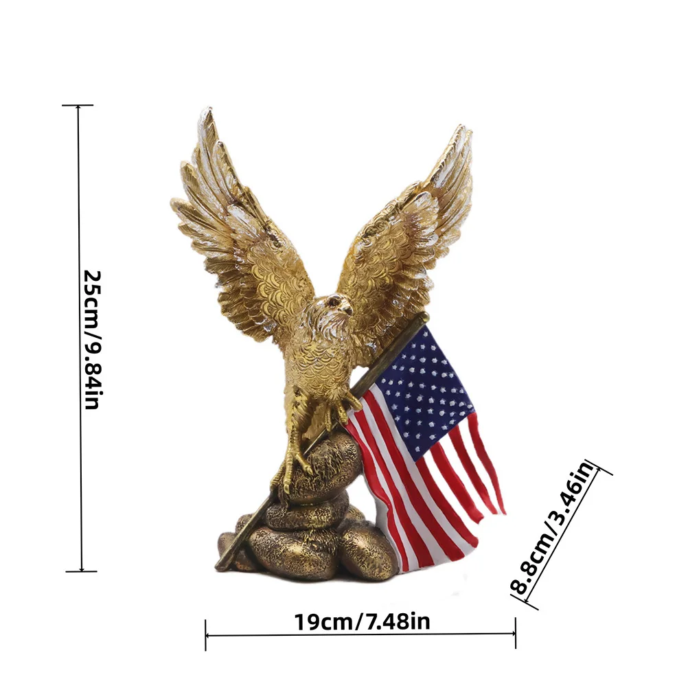 Resin Eagle Statue Featuring American Flag Design Elegant Tabletop Decoration for Office Home Independence Day Celebration Decor