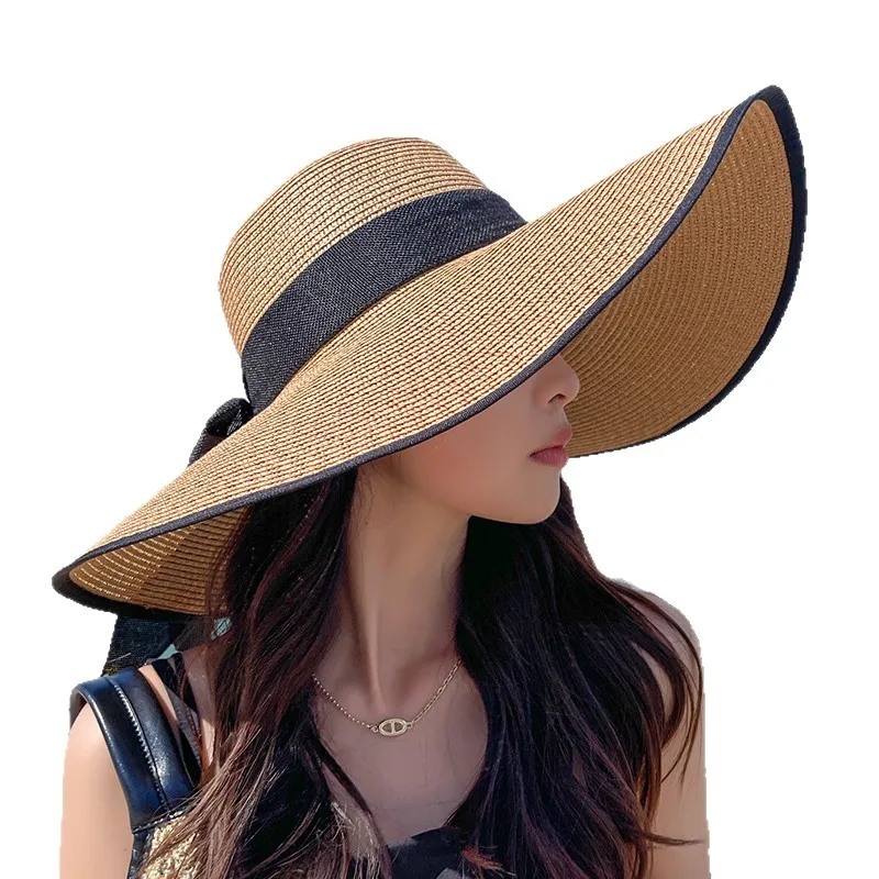 Popular Straw  Women's Summer Sun Protection Super Large Brim Sun Beach Straw Seaside Vacation Sun Hat