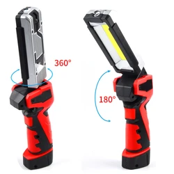 Luz de trabajo LED COB portátil, lámpara mecánica de garaje, recargable por USB, linterna de iluminación, luz intermitente de emergencia para coche