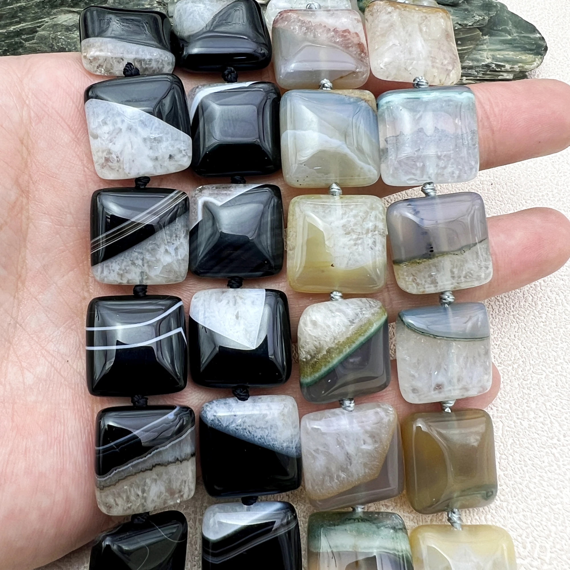 

18MM 20PCS Natural Uruguayan Agates Quartz Druzy Square Slice Beads For DIY Jewelry Making