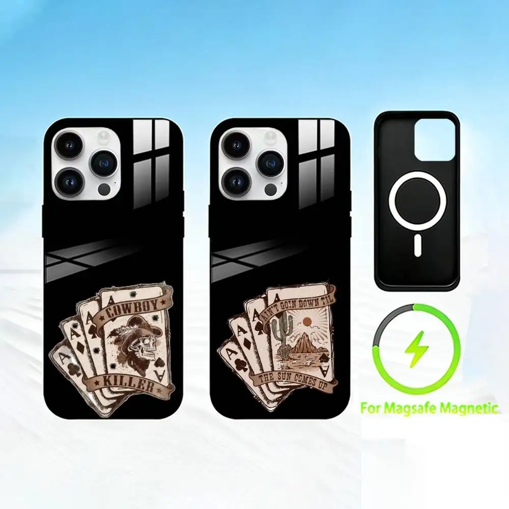 

W-Western Vintage Phone Case For iPhone 17 16 15 14 13 12 Pro Max Plus for Mirror Wireless Magnetic Cover