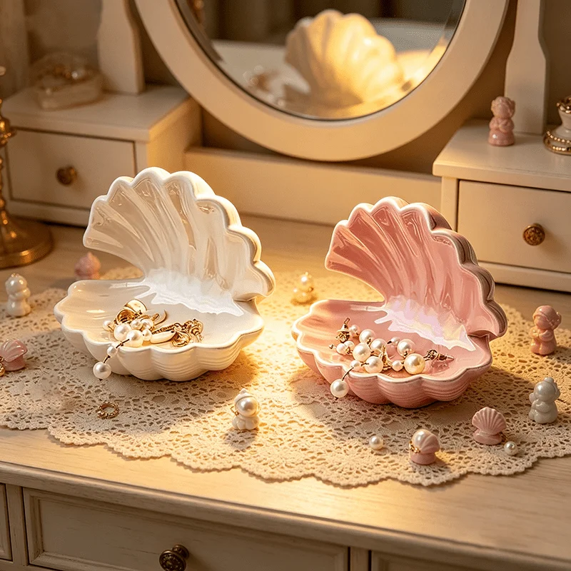 1pc Ceramic Shell Jewelry, Art Deco Style, Entryway/Vanity Key/Jewelry Rack, Home Room Decor, Thoughtful Thanksgiving Gift