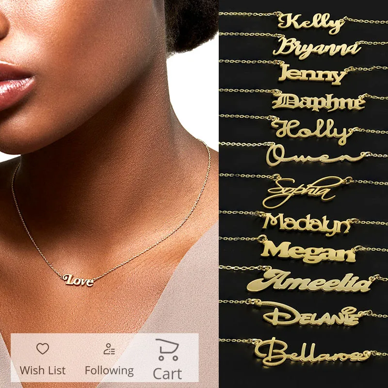 Luxury Name Necklace Personalised K-Gold Cursive Letters Necklase Woman Customizable Stainless Steel Necklace Cute Baby Jewelry