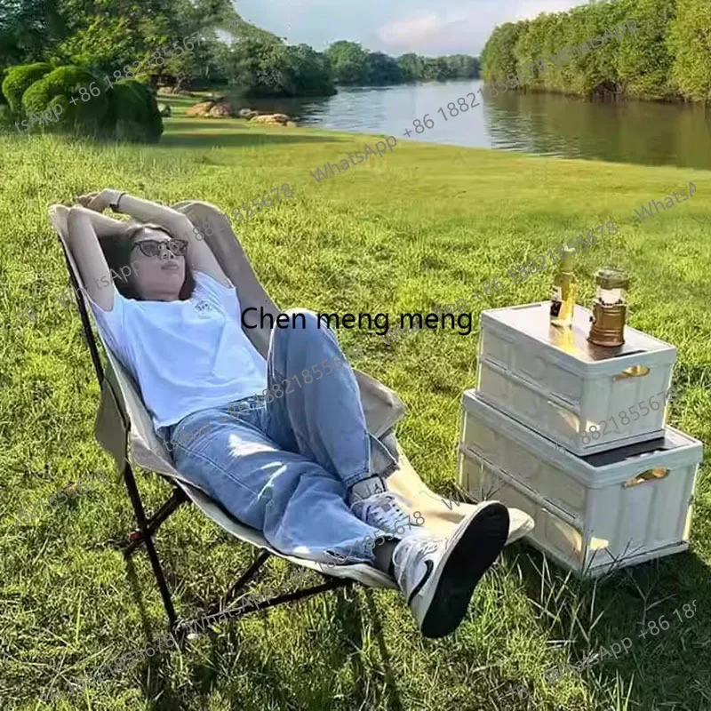 New arrive Moon Beach Folding Chair High Back Footrest Outdoor Terraces Folding Chair Tourist Ergonomic Chaise Pliante Portable