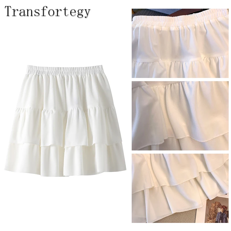 Plus-size women\'s Summer Casual skirt Black and white layered polyester skirt is loose and comfortable without lining