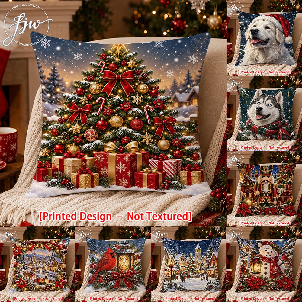 1pc Christmas Throw Pillow Covers, Winter Holiday Cushion Covers for Sofa Bedroom