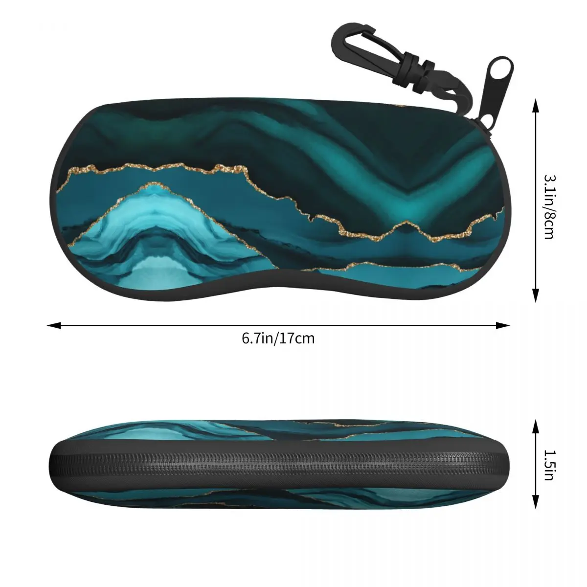 Custom Teal And Gold Agate Texture Glasses Case Portable Marble Geometric Shell Eyeglasses Case Sunglasses Box