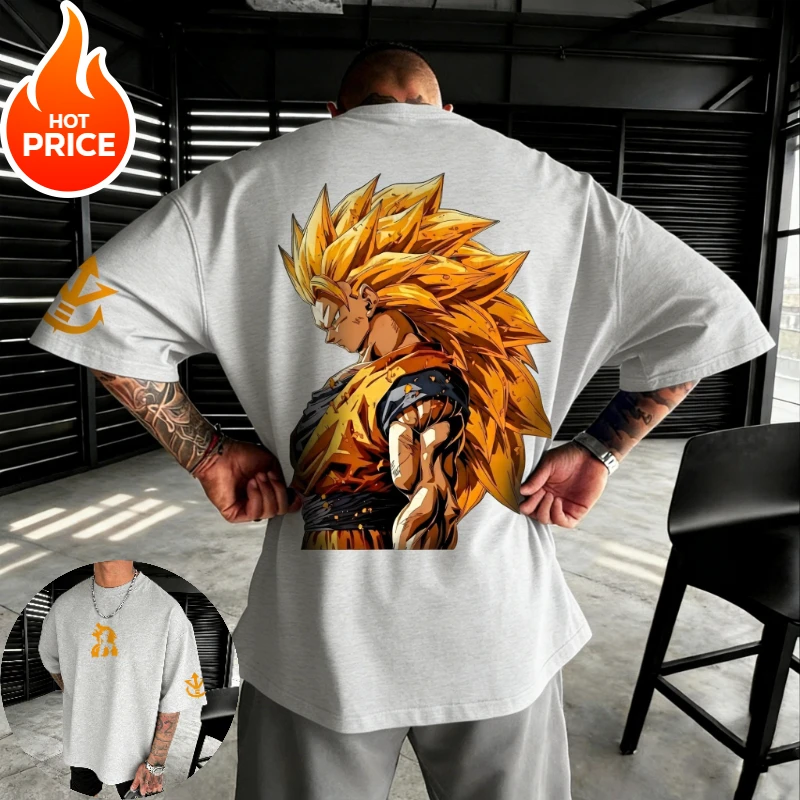 2026 Summer Dragon Ball  T-shirt 100% Cotton Goku Super Saiyan 3 Print Oversized Fitness Streetwear Unisex Retro Gym Tee view 3