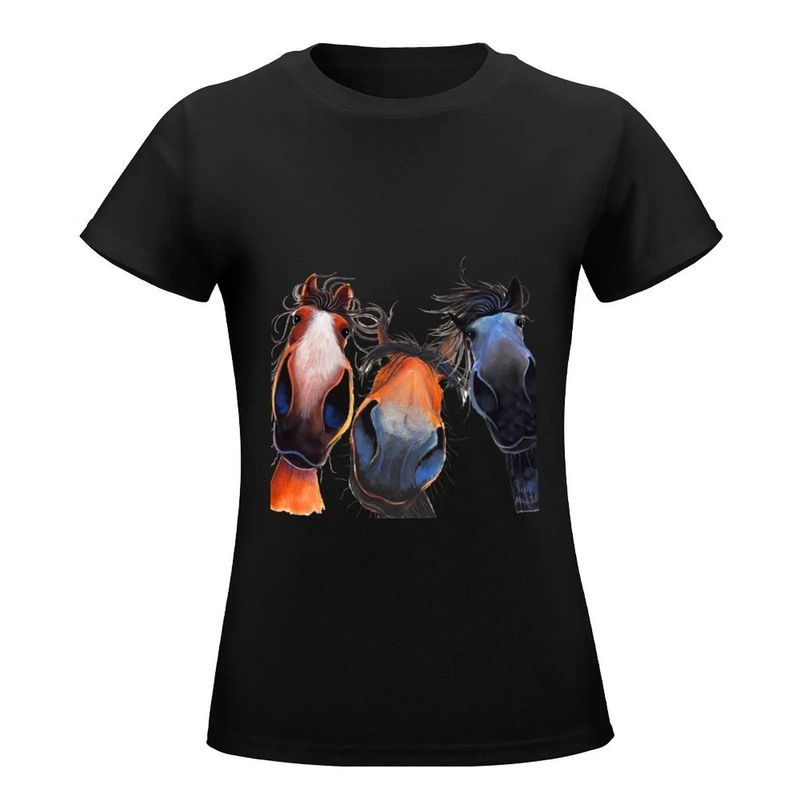 HaPPY HoRSe PRiNT ' WHo LeFT THe GaTe OPeN ? ' BY SHiRLeY MacARTHuR T-Shirt hippie clothes funny Womens clothing