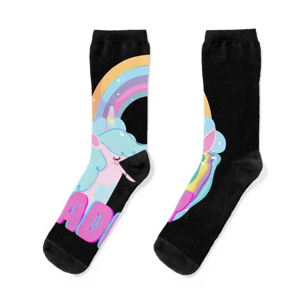 

A For Adley - Adley, Rainbow Unicorn Socks colored hiphop cartoon fashionable Girl'S Socks Men's