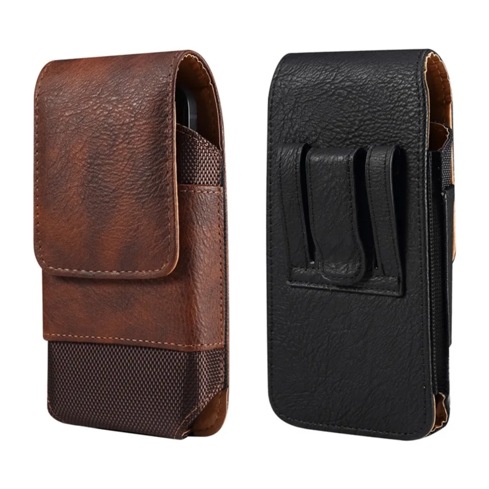 PU leather patchwork Oxford fabric waist bag for men with card slot and flip cover, vertical style waist bag