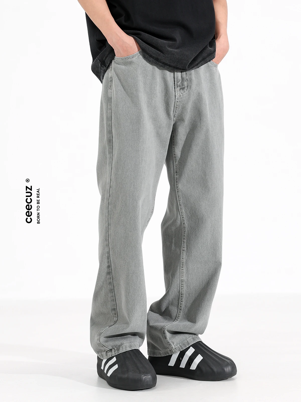 

Ceecuz ey Waed Straight Leg Jeans Men's Summer New Loose Floor-Length Casual Long Pants American Sle mid Waist Zipper