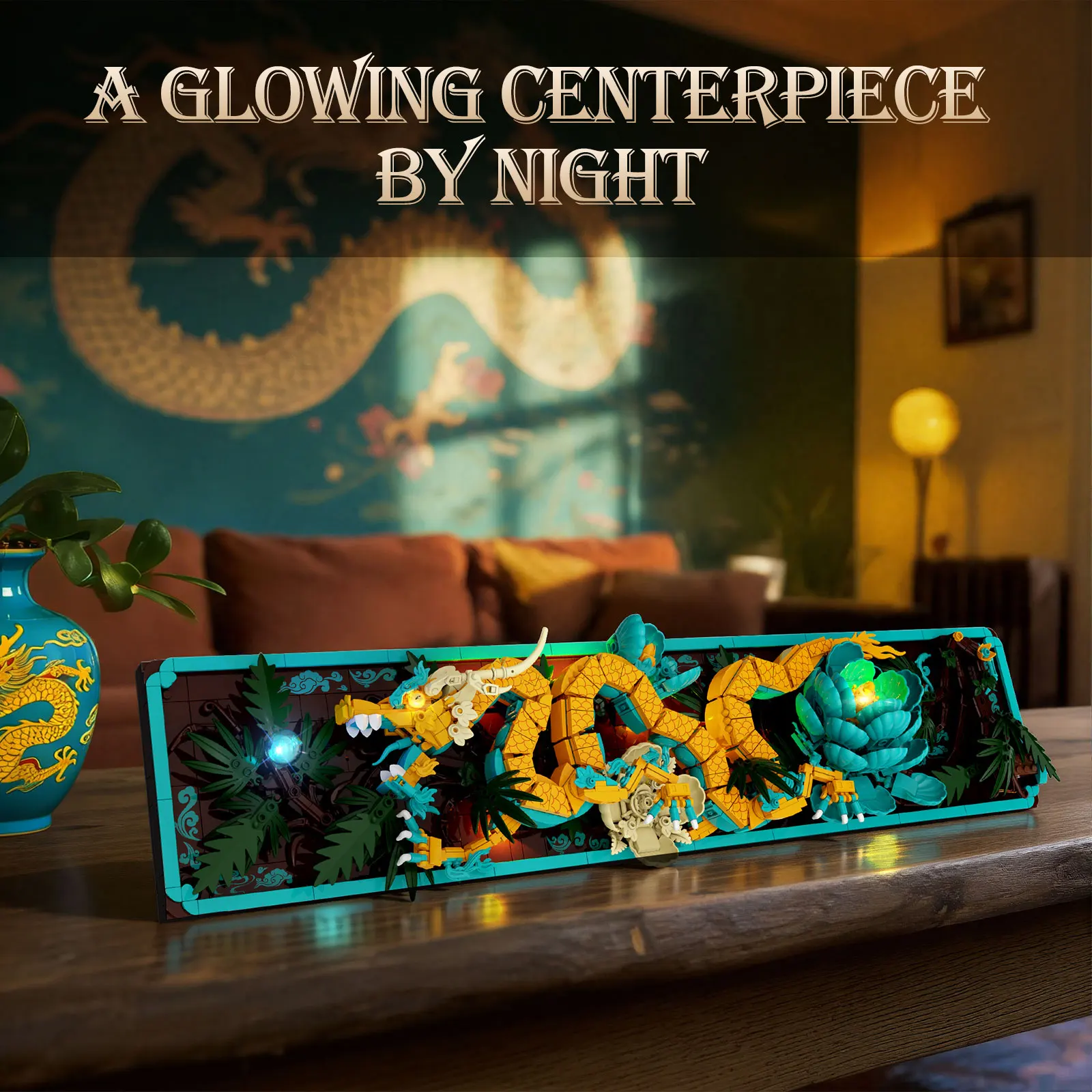 70020 Dragon Pattern Wall Decor with Light, Home Decoration, Building Blocks Toy, MOC Small Particle Assembly Toy, Birthday Gift