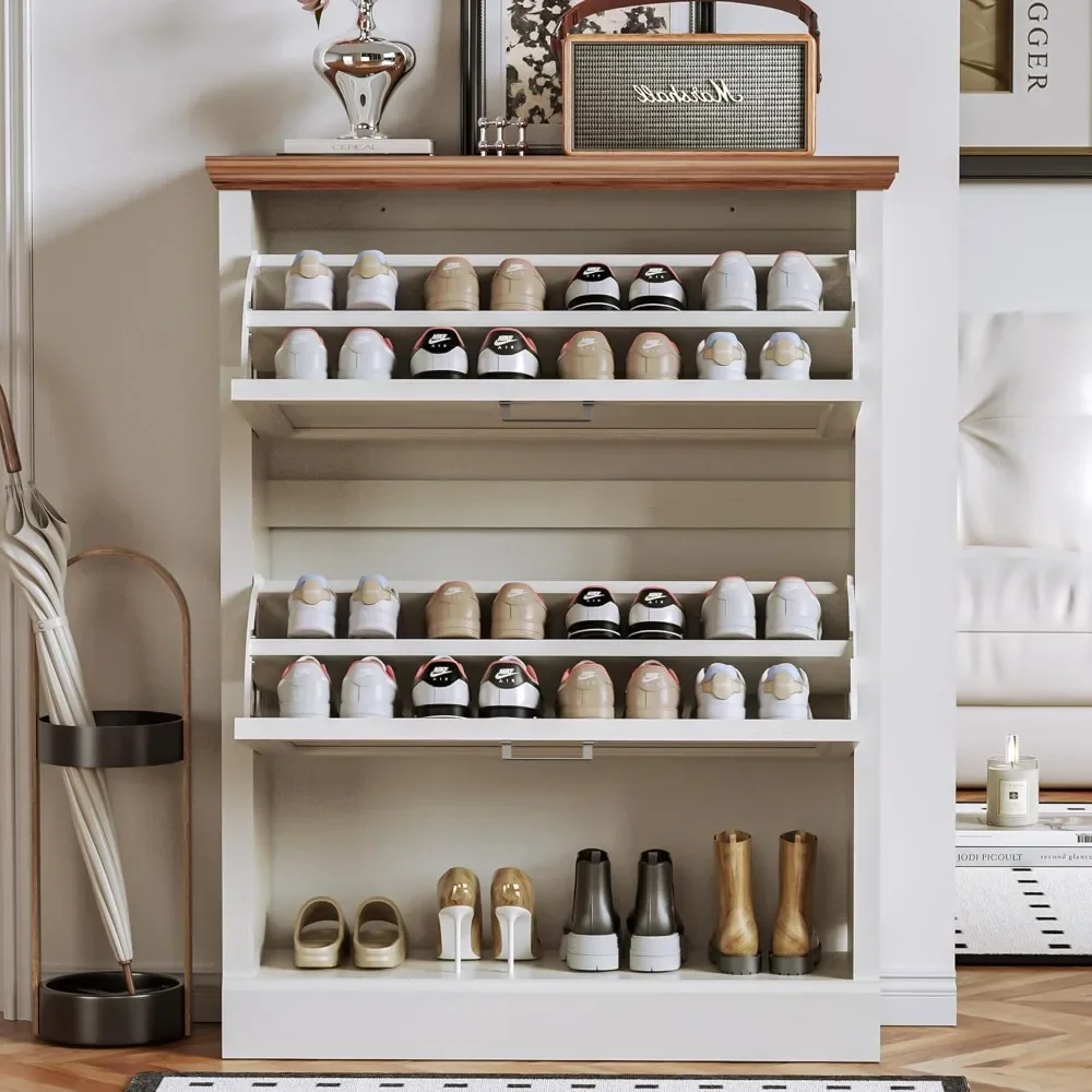 

Shoe Cabinet with 2 Flip Drawers，Freestanding Shoes Organizer Cabinet with Open Storage for Entryway, Foyer,Hallway,