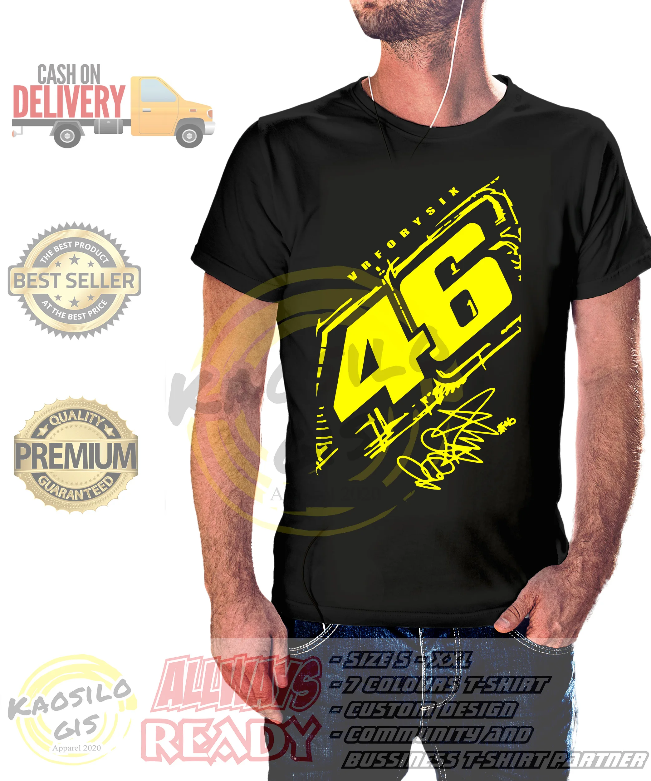 2026 new Black Crew Neck Tee, Racing Number 46 Sport Chest Graphic T-shirt, Unisex Motorbike Short Sleeve Shirt