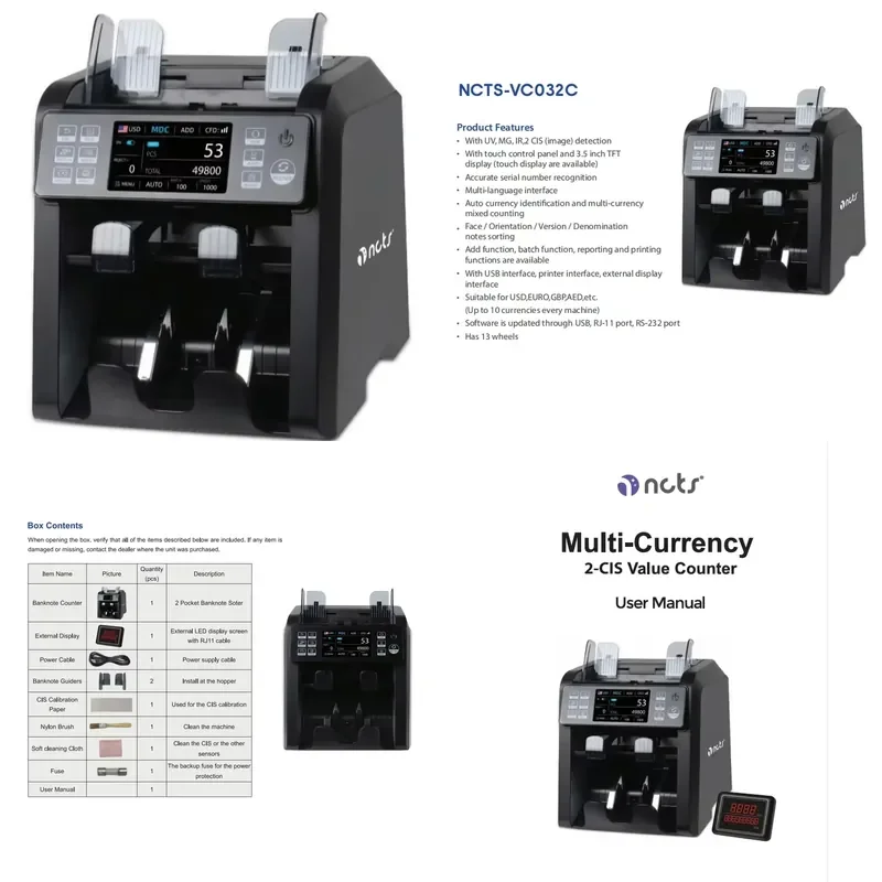 for High Precision Two Pocket Banknotes Cash Value Counter Currency Counter Bill Counter Banking Equipment