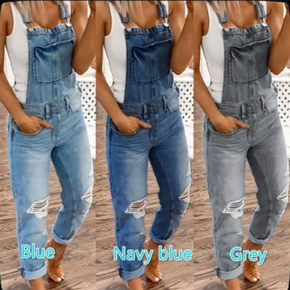 

Women's Jumpsuit Overalls with Holes Urban Style Mid-Elastic Natural Waist Other Fabrics Women's City Style Overalls