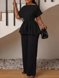 2 Piece Women Sets 2024 New Arrival Plus Size Summer Autumn Matching Sets Black Top And Pants Suits Outfits Oversized Clothing