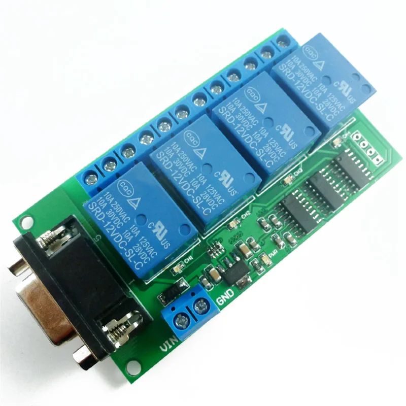 

A25P DC 12 В 4-канальная релейная плата RS232 ПК USB DB9 Интерфейс Релейный модуль Последовательный порт Переключатель дистанционного управления для моторного гаража