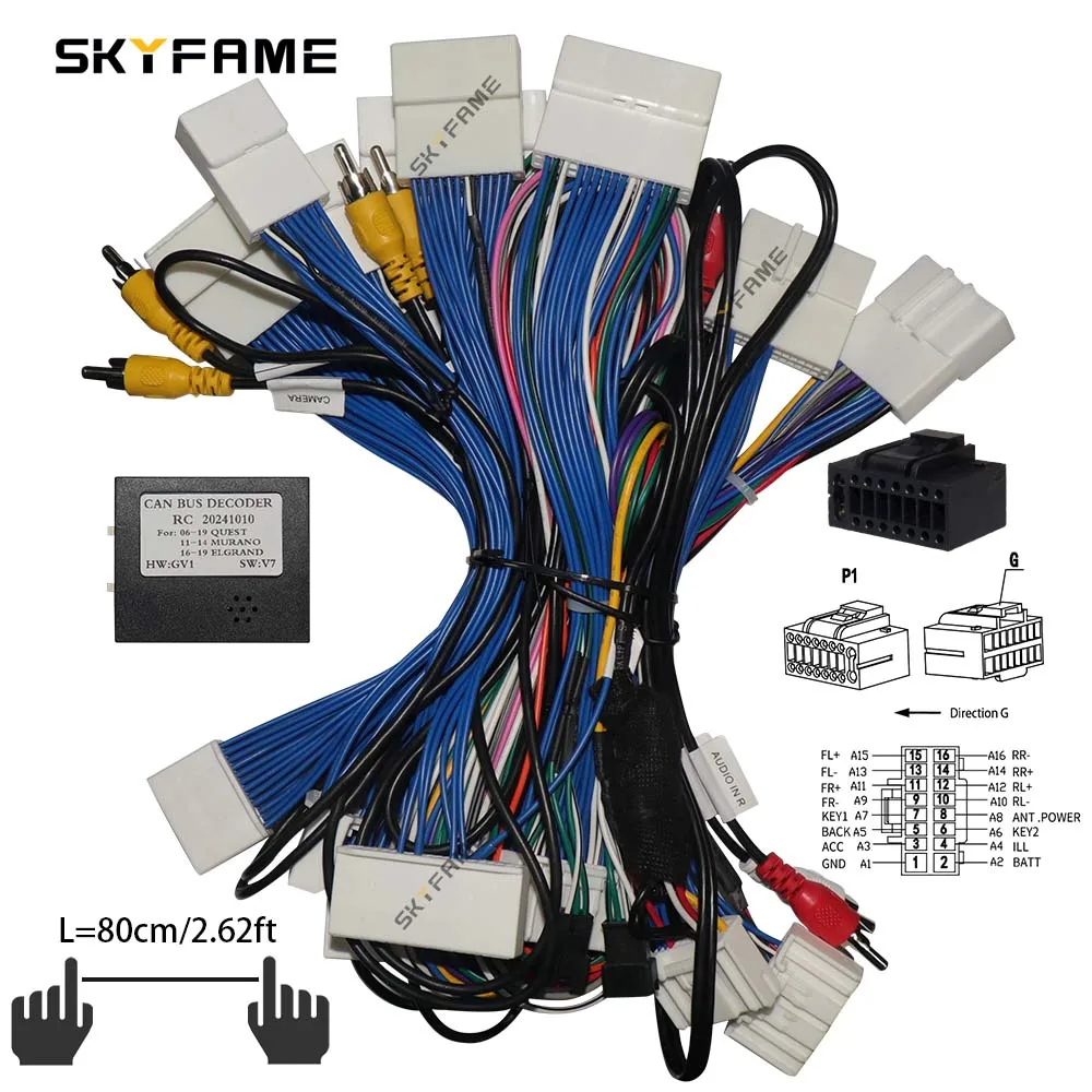 

SKYFAME Car 16pin Wiring Harness Adapter Canbus Box Decoder Android Radio Power Cable For Nissan Quest Murano Elgrand