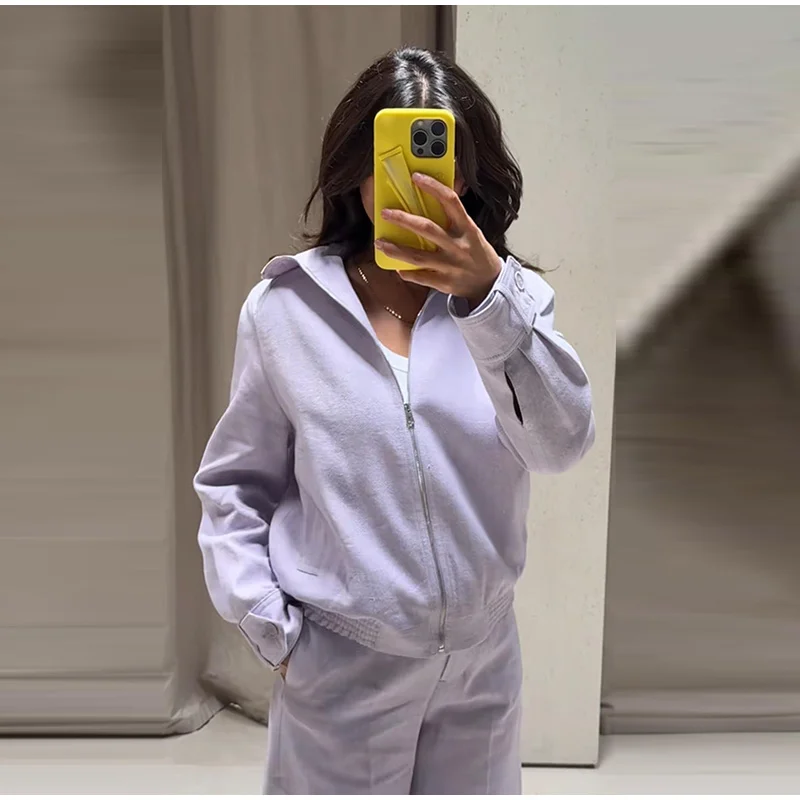 Damen-Hosenanzüge mit Rollkragen-Langarmjacken, Reißverschluss-Mänteln, Midi-Ballonhosen, Herbst-Outfits für Frauen, Einfarbig und Locker Geschnitten, Neu – Detail 4