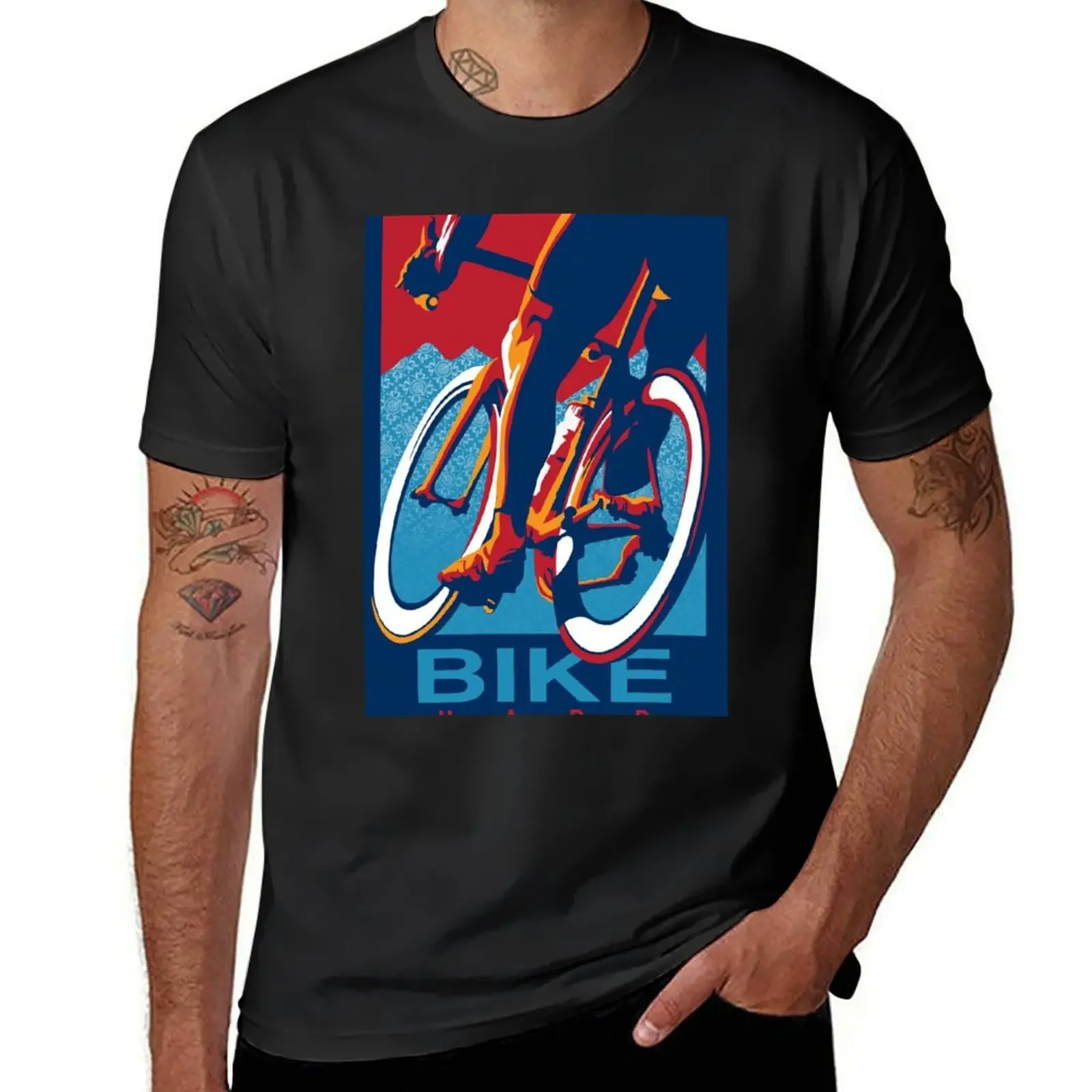 Retro styled motivational cycling poster: Bike Hard T-Shirt baggy shirts cute clothes outfits for men