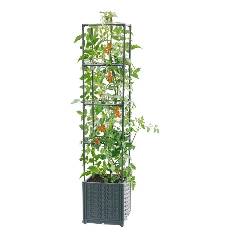 

Raised Garden Bed Pot Box with Lattice, Self-watering Tomato Cage Pot for Garden Climbing Plant Vegetable Liane Flower