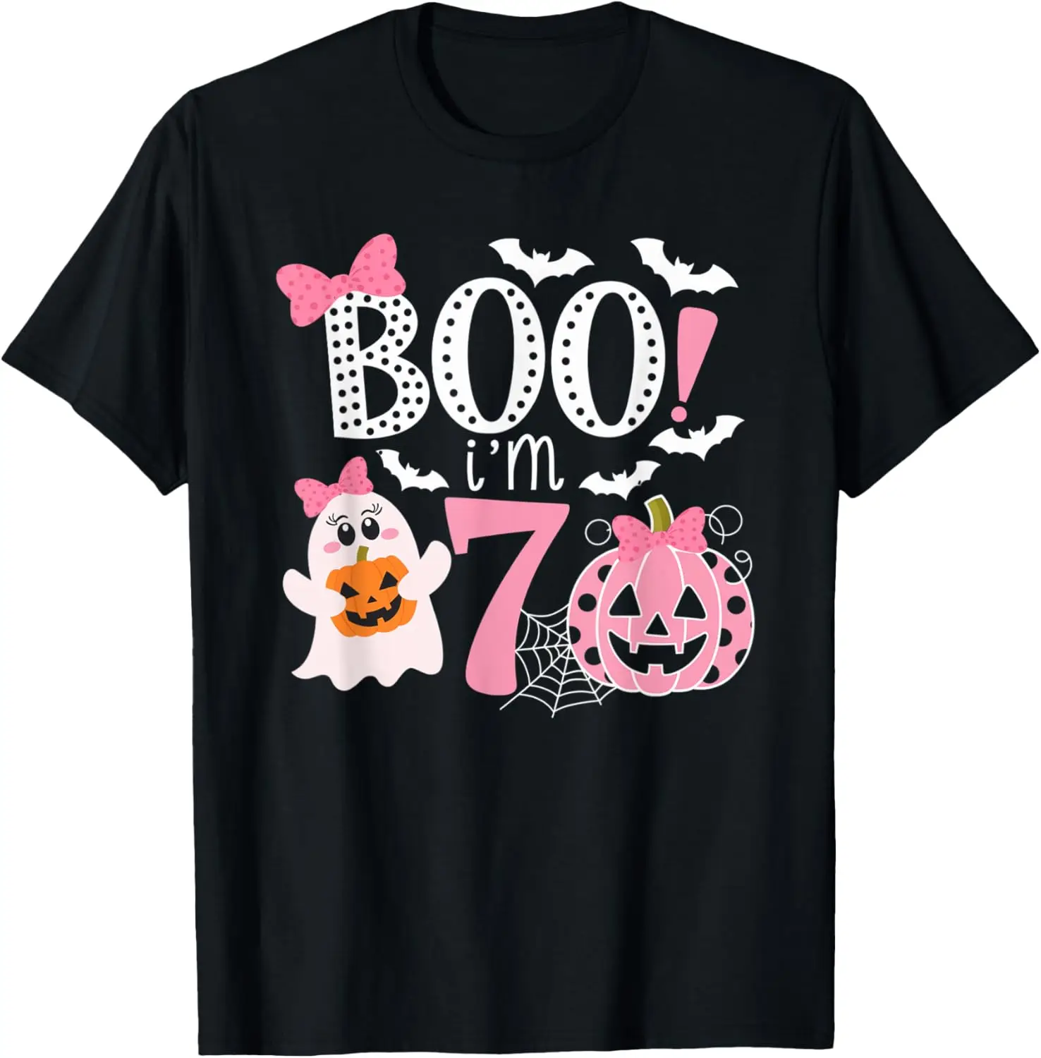 Boo I'm Seven Ghost Seventh 7th Birthday Halloween Girls T-Shirt