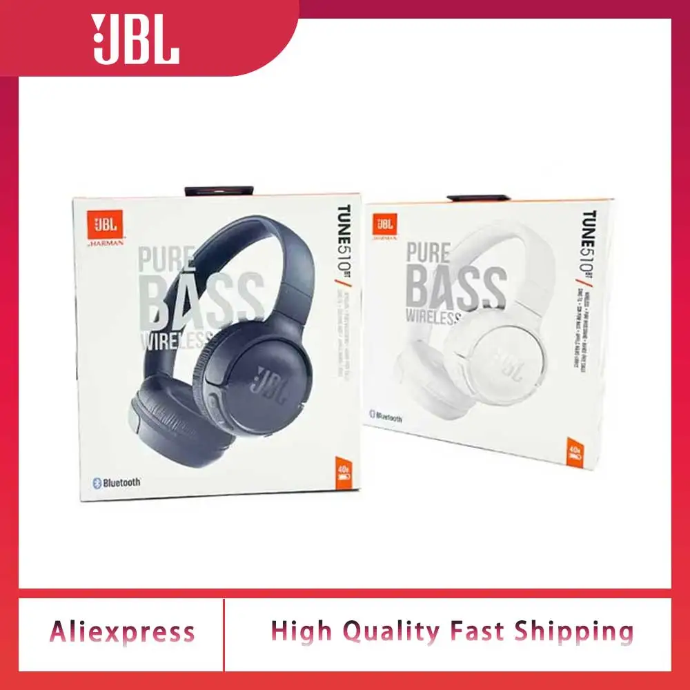 JBL Tune 510 BT سماعة بلوتوث لاسلكية Purebass Sound شحن سريع لسماعة أذن رياضية بعمر بطارية طويل