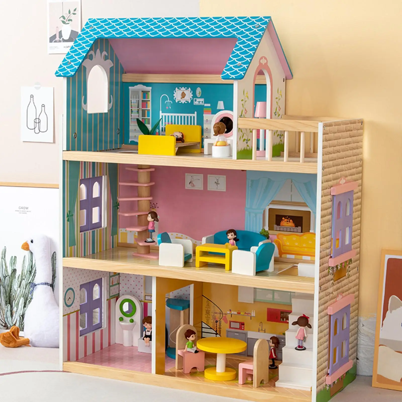 

Kids Wooden Dollhouse, Princess Villa, Modern Family Dollhouse, Children Simulation Play House