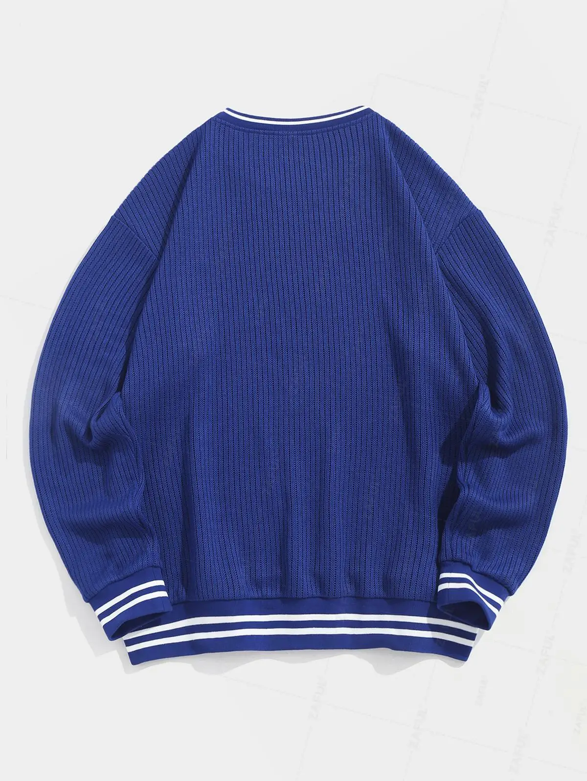 ZAFUL Men's Daily Casual CALIFORNIA Print Striped Trim Drop Shoulder Crew Neck Cricket Jumper Sweater