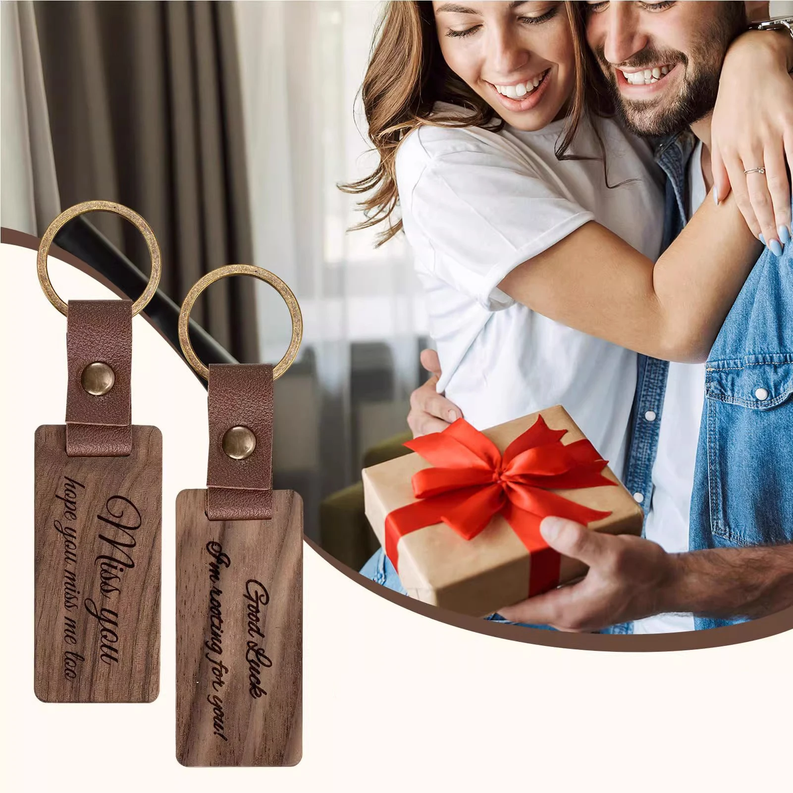Solid Wood Square Keychain with Free Engraving, Custom Gift