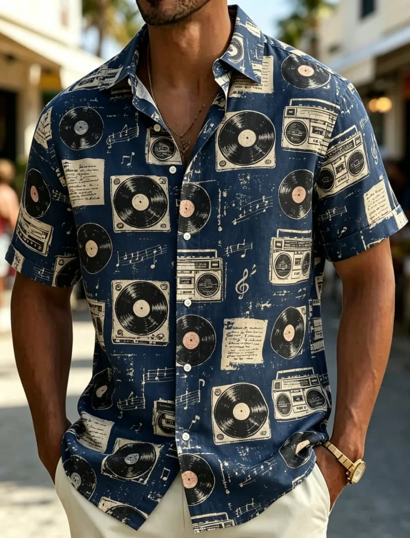 

Men's Trendy Retro Themed Printed Casual shirt, Suitable For Summer gatherings, Casual travel, And Daily Casual Wear