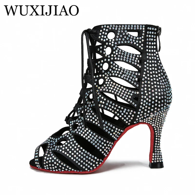 Hollow out Latin dance shoes High top women's jazz boots Sandals High heels Diamond inlaid performance dance shoes Soft soles