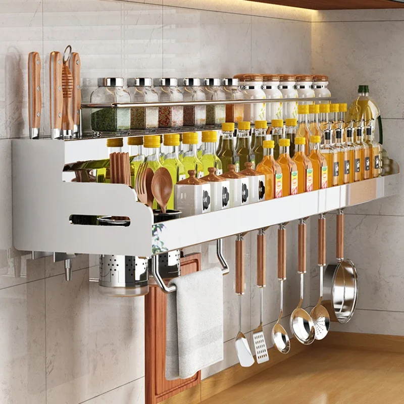 

Kitchen 304 Stainless Steel Rack Punch-Free Wall-Mounted Seasoning Rack Storage