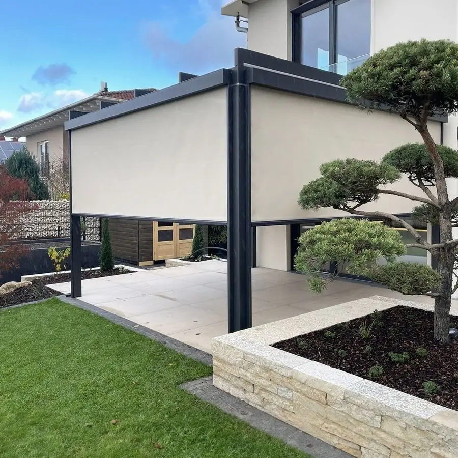 Modern Waterproof Pergola with Waterproof Fabric Blades Eco-Friendly Durable Aluminum Alloy Frame Powder Coating Garden Gazebos