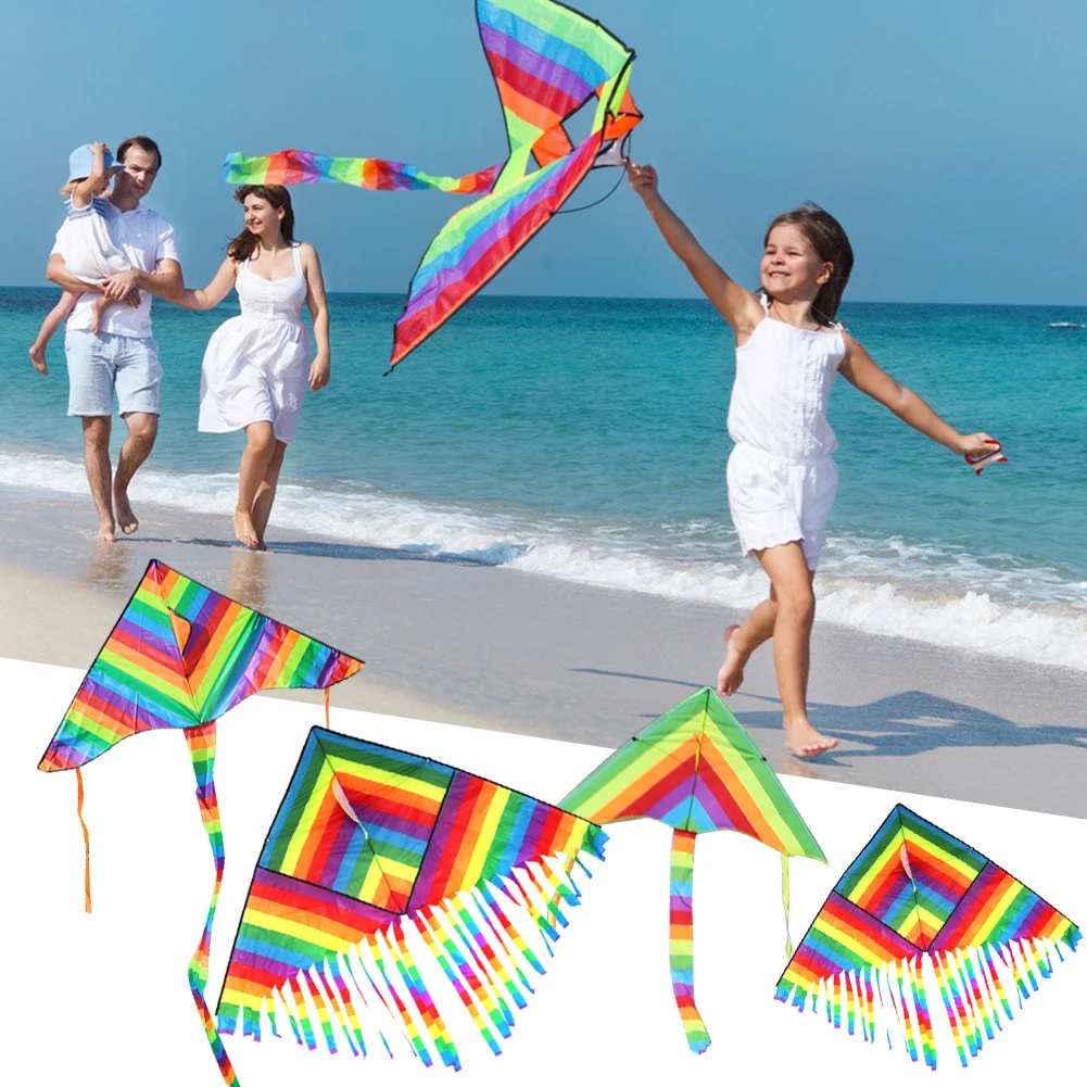 Colorful Rainbow Kite Long Tail Nylon Outdoor Kites Flying Toys For Children Kids Kite Parent-child Game Toys Gift for Birthday