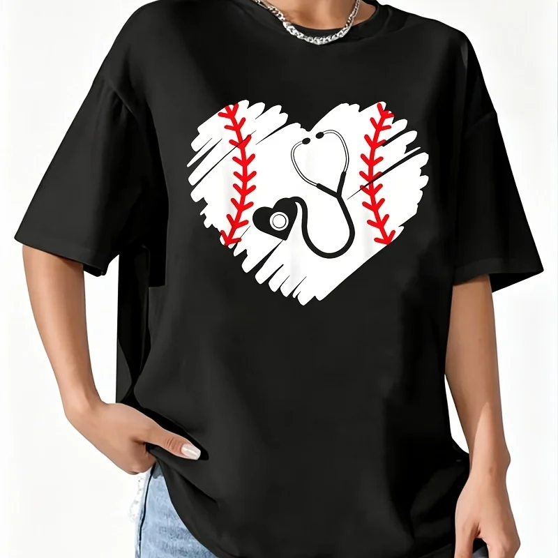 Nurse Athlete Baseball Player Women's 100% Cotton T-Shirt Fun Print Short Sleeve Top Casual Round Neck Tee S-5Xl