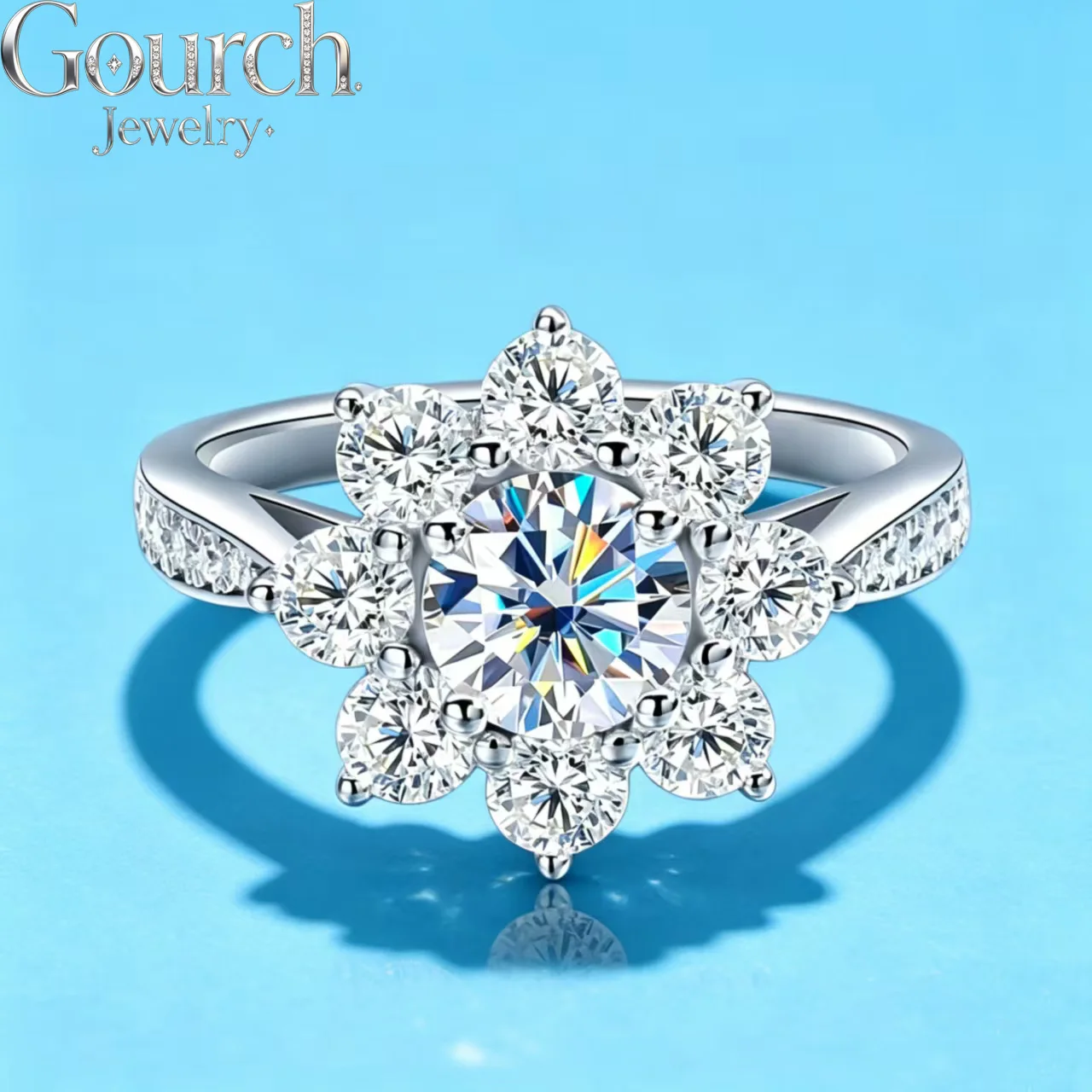 Anillo de compromiso con diseño de estrella y circonita cúbica Gourch 4ct D VVS1, para hombre y mujer, ideal como alianza de boda, fabricado en plata de ley 925 y con baño de oro blanco de 14 quilates.