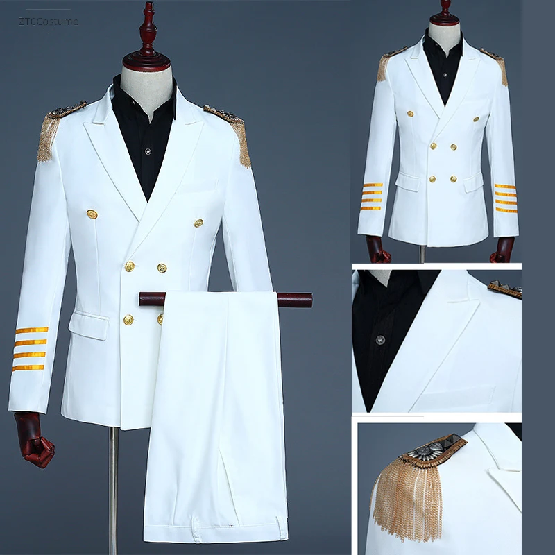 

Мужские костюмы капитана для косплея с лацканами, костюм капитана пилота авиакомпании, куртка с брюками, свадебный костюм жениха, пиджак, облегающий крой