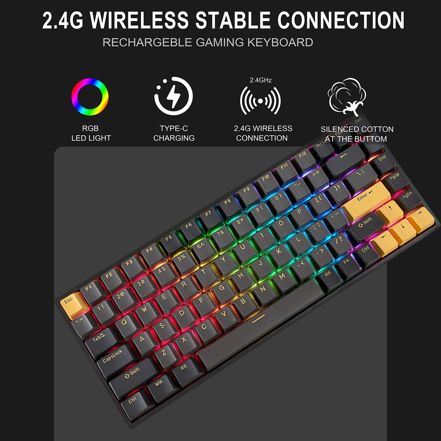 

GATERON G Yellow PRO Switches-The switch trigger PBT DualColorKeycap84Key CompleteSet Mechanical Gaming Keyboard RGB LED LIGHT