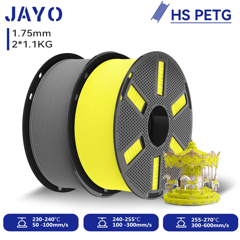 JAYO 2 Rollen Hochgeschwindigkeits-Matt-PETG 3D-Drucker-Filament, Hochfließend 50-600mm/s, Matt-Effekt PETG 3D-Druckmaterial für 3D-Drucker & -Stifte