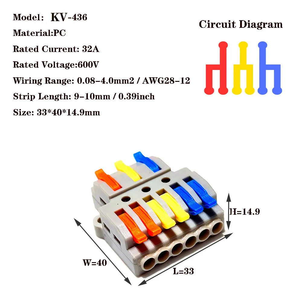 Bloco Terminal Push-in Conector Rápido, Conector de Fiação de Encaixe, Plug-in Elétrico, Conector de Cabo Rápido, SPL-424