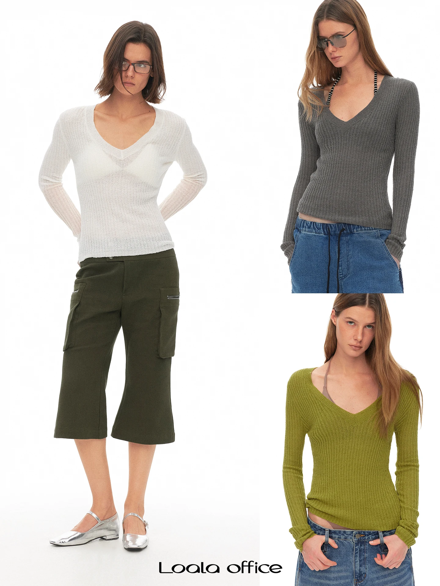 

Loala Office Skin-friendly V-neck Knitted Sweater Regular Style Long Sleeve Pure Color Base Layer Pullover Loose Fit Women's ...