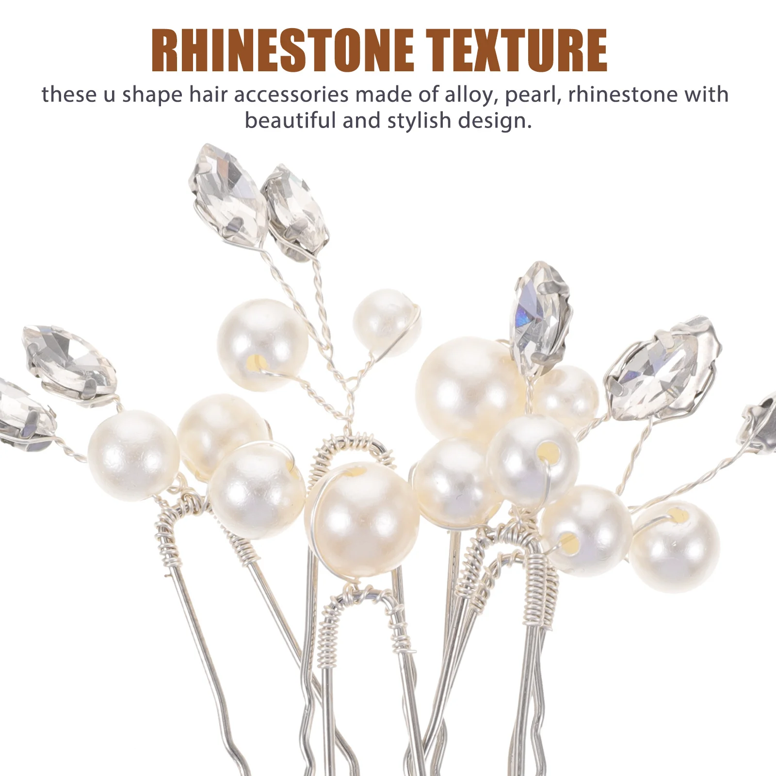 

6pcs Rhinestone Pearls U Shaped Hairpins Wedding Accessories Bride Bridesmaid Women Bridal Updo Pin Alloy Chopsticks Chignon