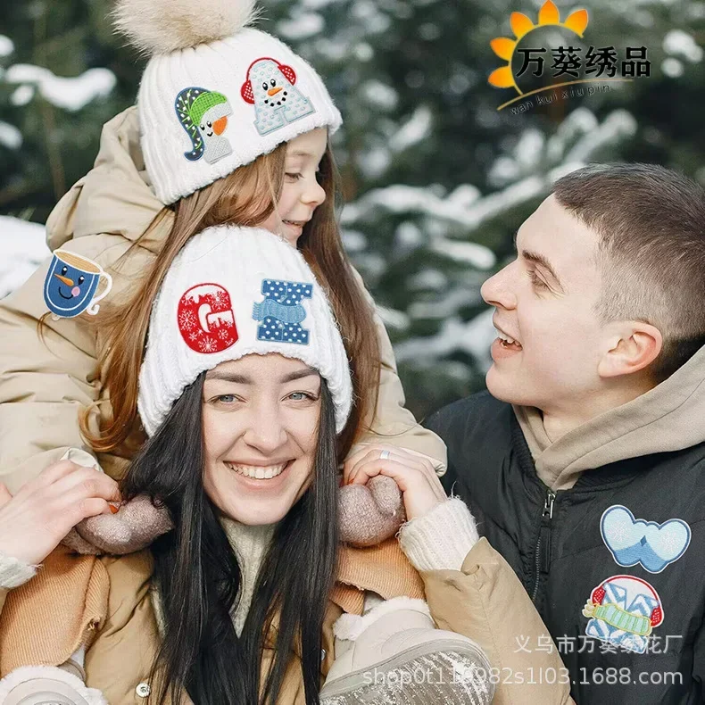 Winter Theme Letter Embroidery Cloth Sticker Clothes Decoration Embroidery Label Snowman Patch Sticker Warm Gloves Embroidery